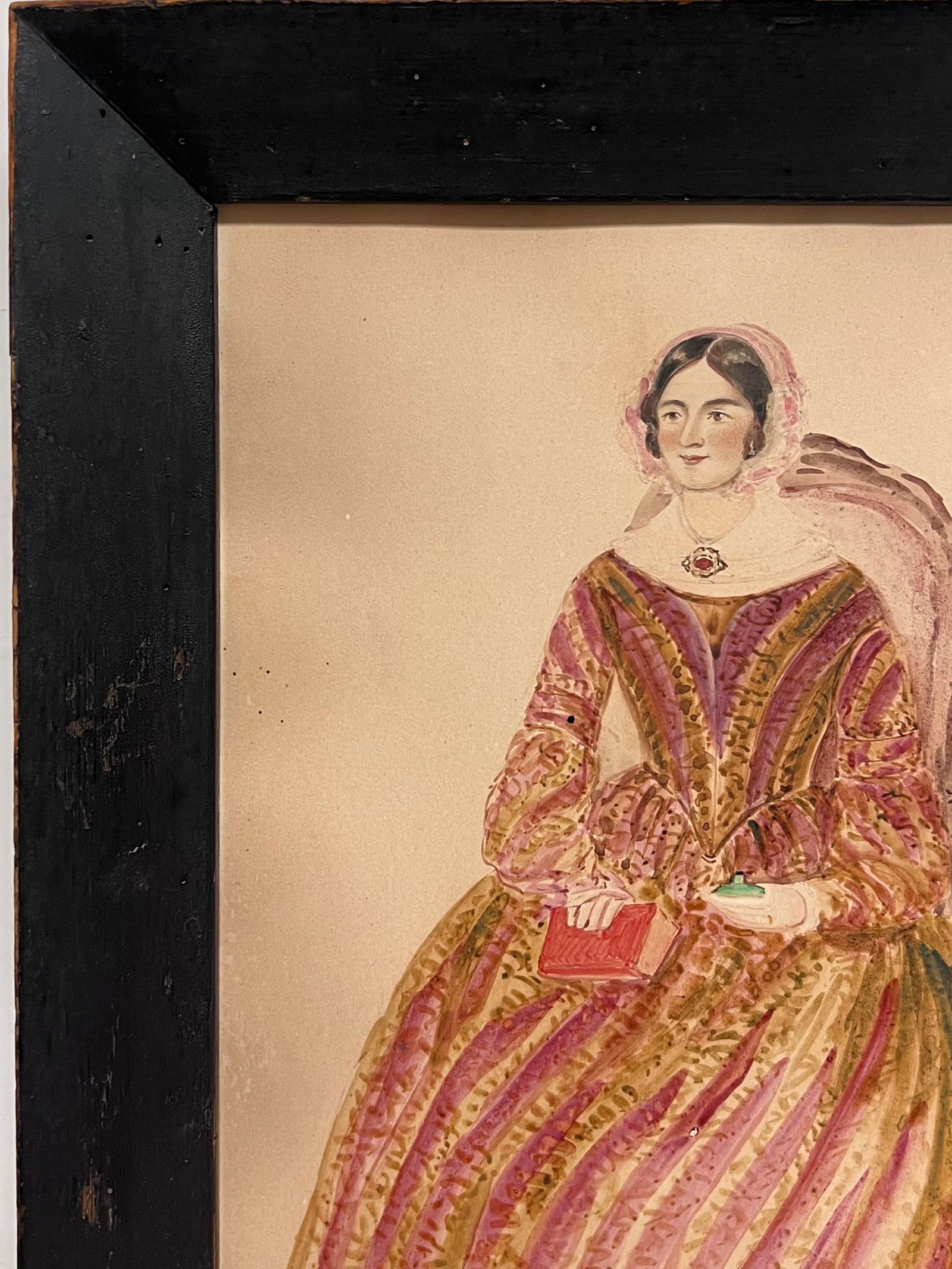 1840's English Watercolor Portrait of a Young Mother Titled Inscribed & Dated 1847 - 7