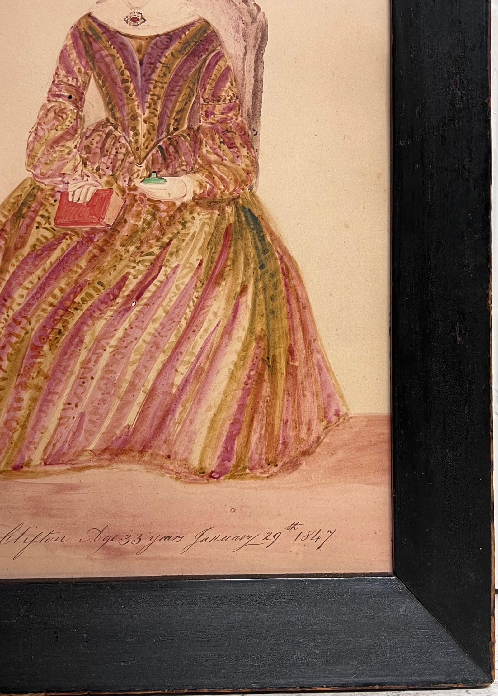 1840's English Watercolor Portrait of a Young Mother Titled Inscribed & Dated 1847 - 8