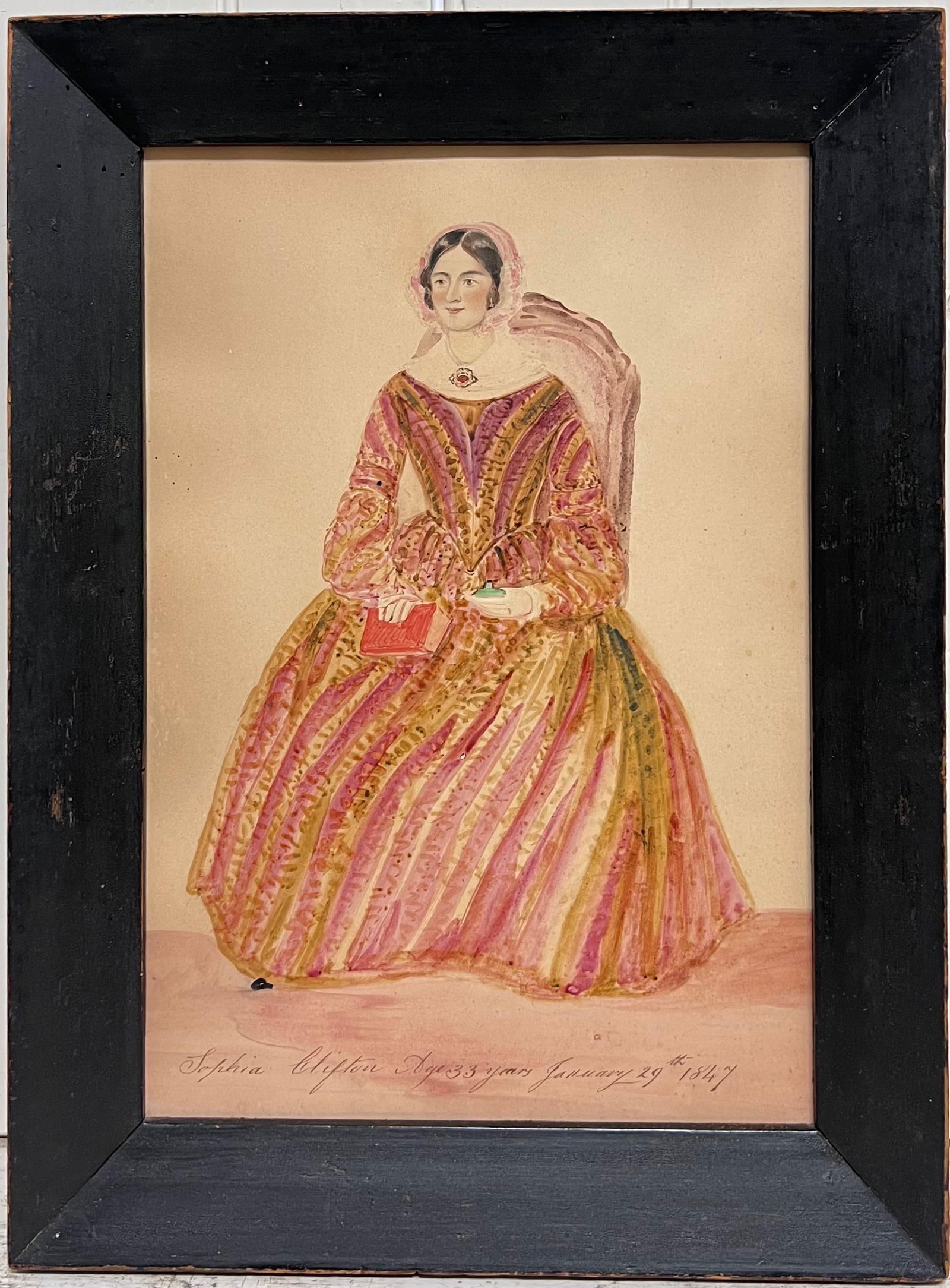1840's English Watercolor Portrait of a Young Mother Titled Inscribed & Dated 1847 (1 of 13)