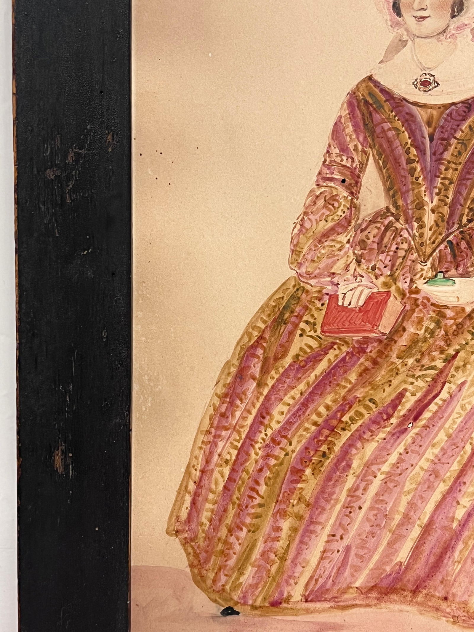 1840's English Watercolor Portrait of a Young Mother Titled Inscribed & Dated 1847 - 2