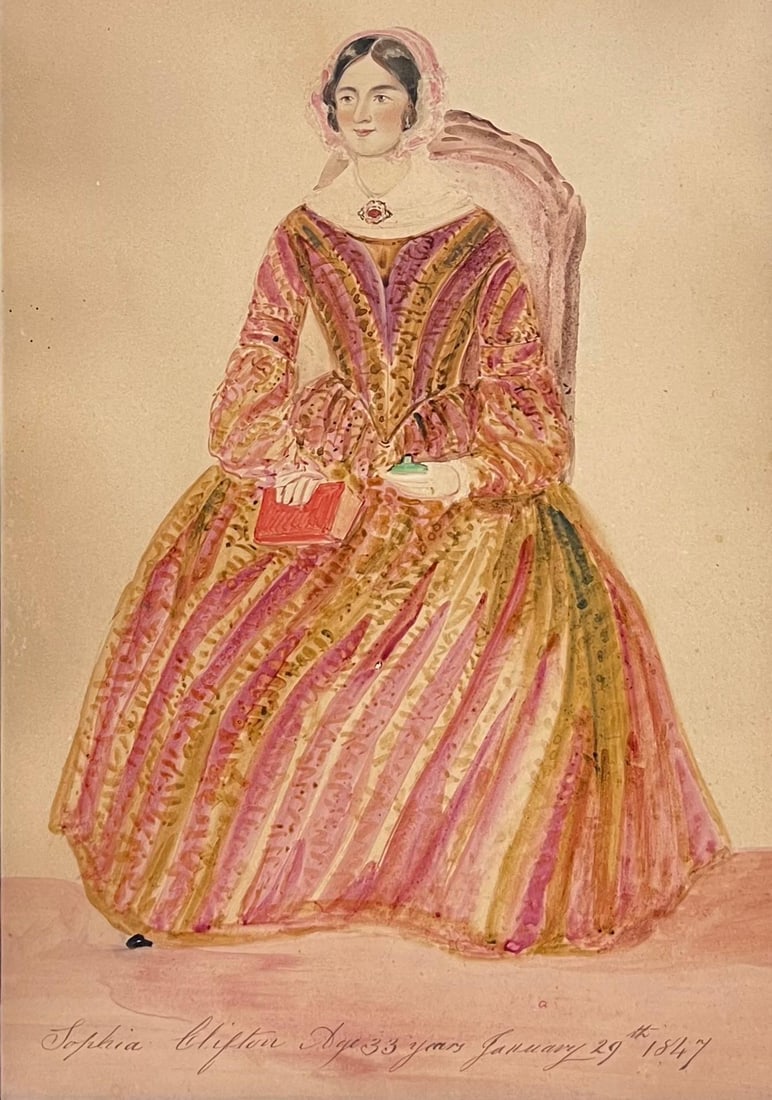 1840's English Watercolor Portrait of a Young Mother Titled Inscribed & Dated 1847 - 4