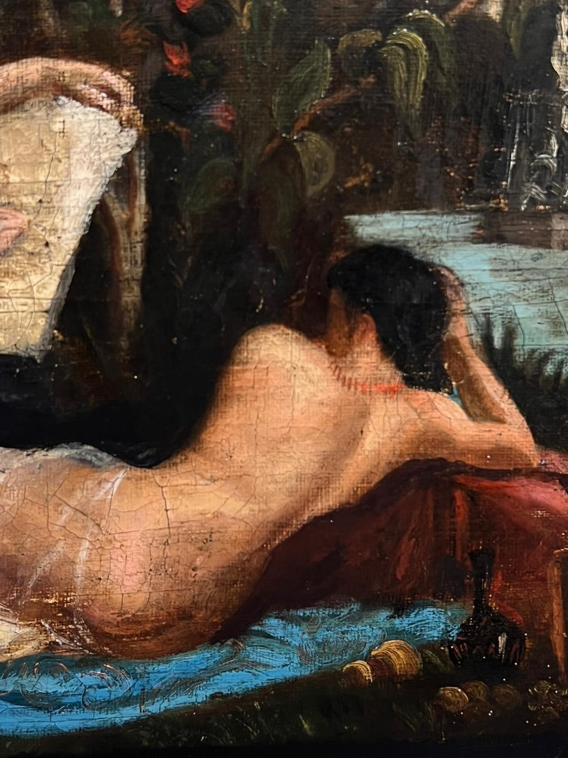 18th Century French Oil Artist Painting Figure Model Classical Garden Scene 18th Century - 6