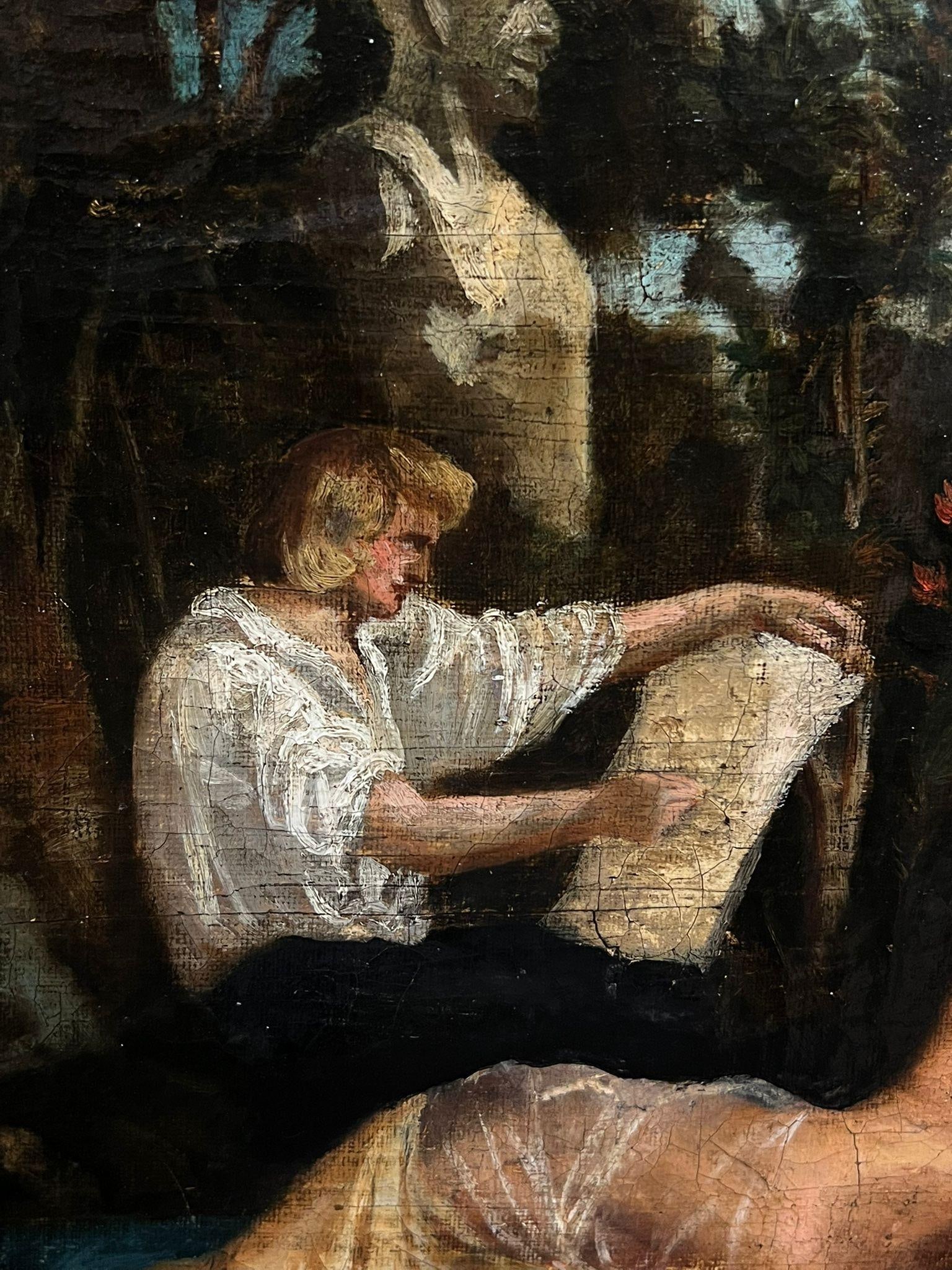 18th Century French Oil Artist Painting Figure Model Classical Garden Scene 18th Century - 10