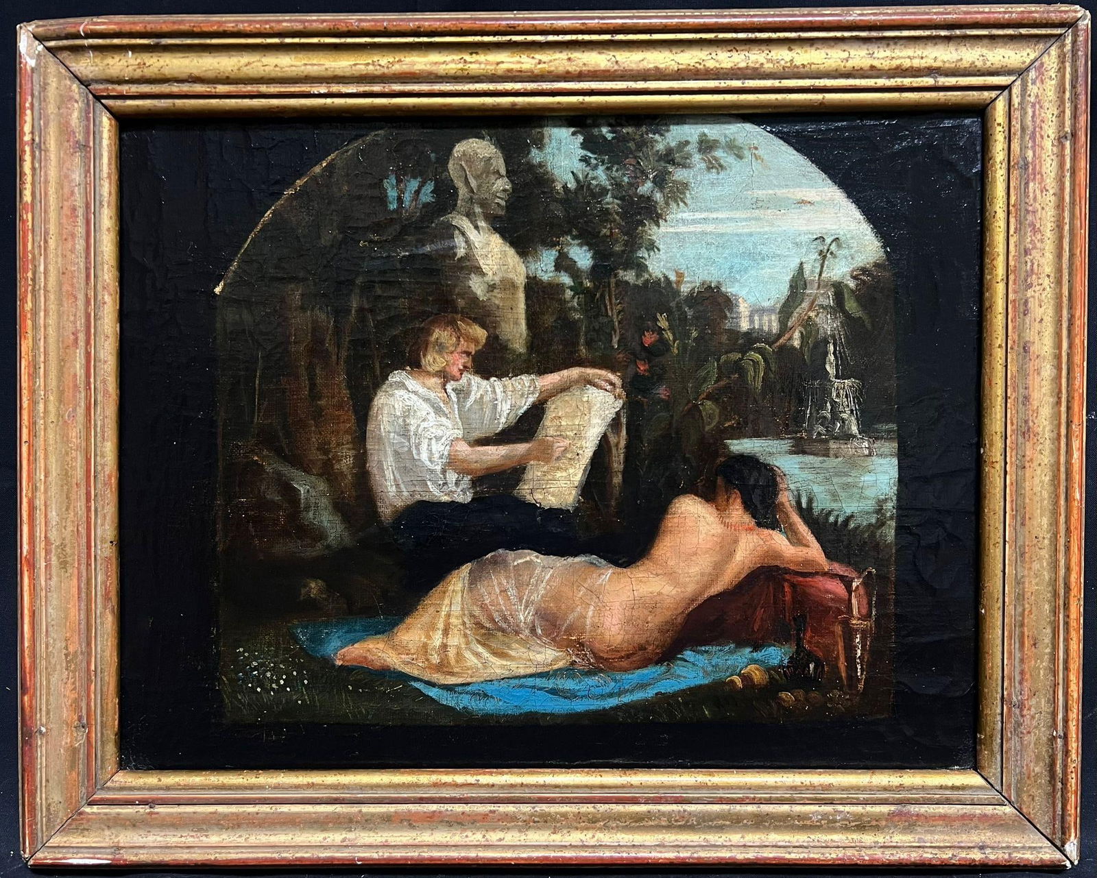 18th Century French Oil Artist Painting Figure Model Classical Garden Scene 18th Century (1 of 13)