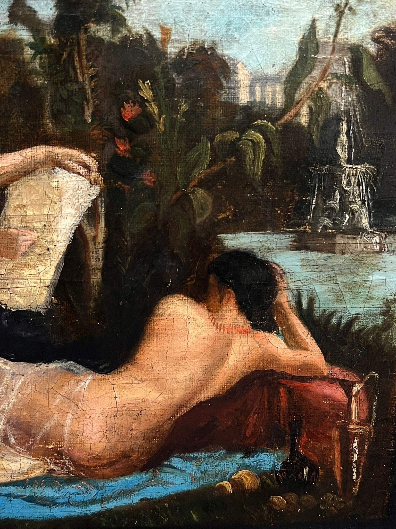 18th Century French Oil Artist Painting Figure Model Classical Garden Scene 18th Century - 5