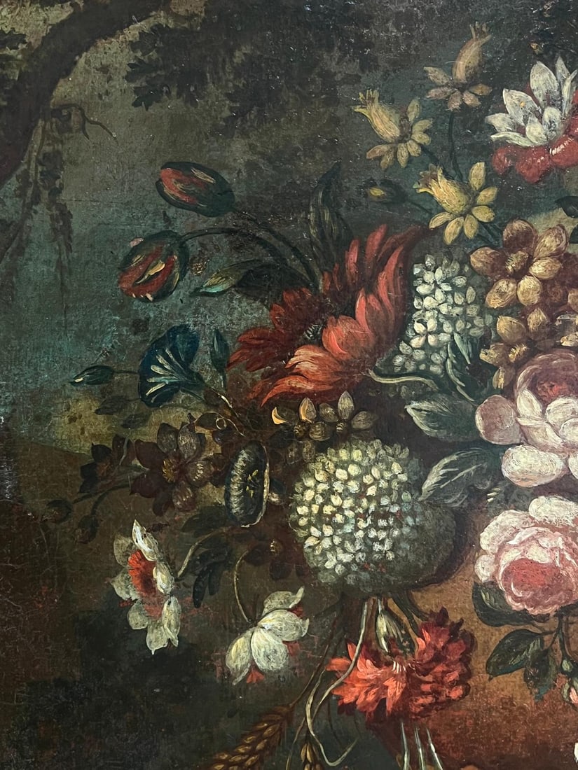 18th-Century Baroque Oil Still Life Flowers Floral Arrangement in an Ornate Urn 18th Century - 10