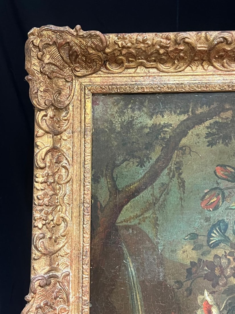 18th-Century Baroque Oil Still Life Flowers Floral Arrangement in an Ornate Urn 18th Century - 11