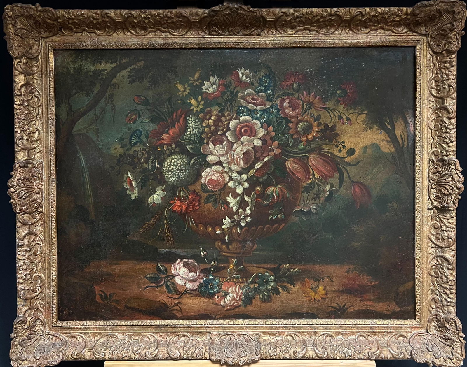 18th-Century Baroque Oil Still Life Flowers Floral Arrangement in an Ornate Urn 18th Century (1 of 16)