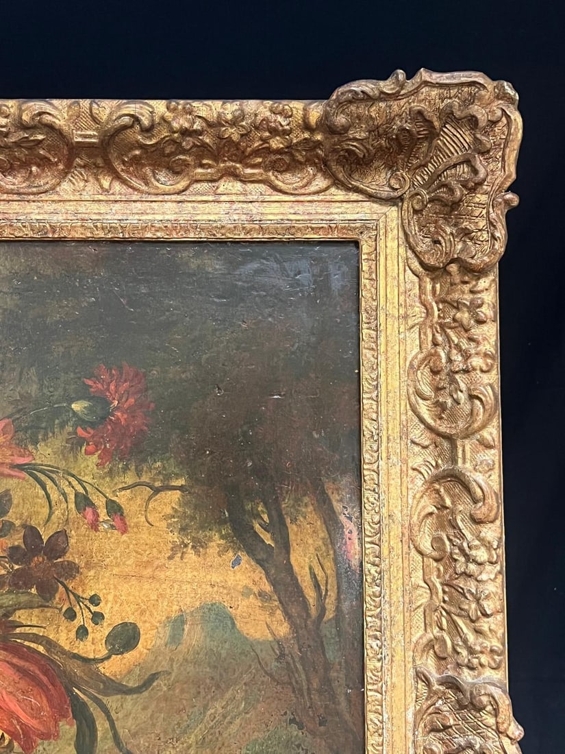 18th-Century Baroque Oil Still Life Flowers Floral Arrangement in an Ornate Urn 18th Century - 2