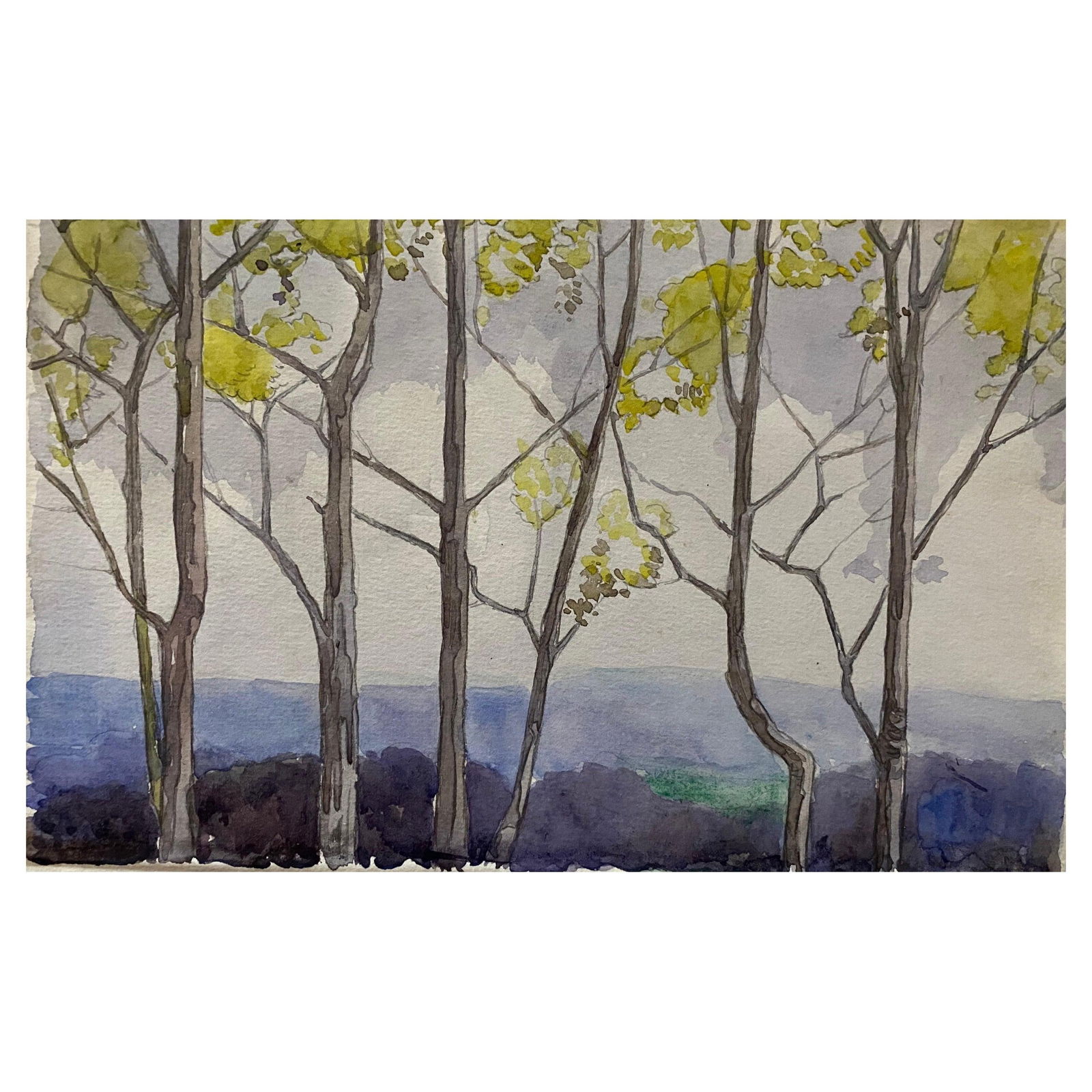 1900's English Impressionist Watercolor Painting Dancing Trees in the Wind circa 1900s (1 of 6)