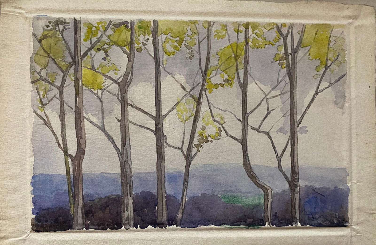 1900's English Impressionist Watercolor Painting Dancing Trees in the Wind circa 1900s - 3