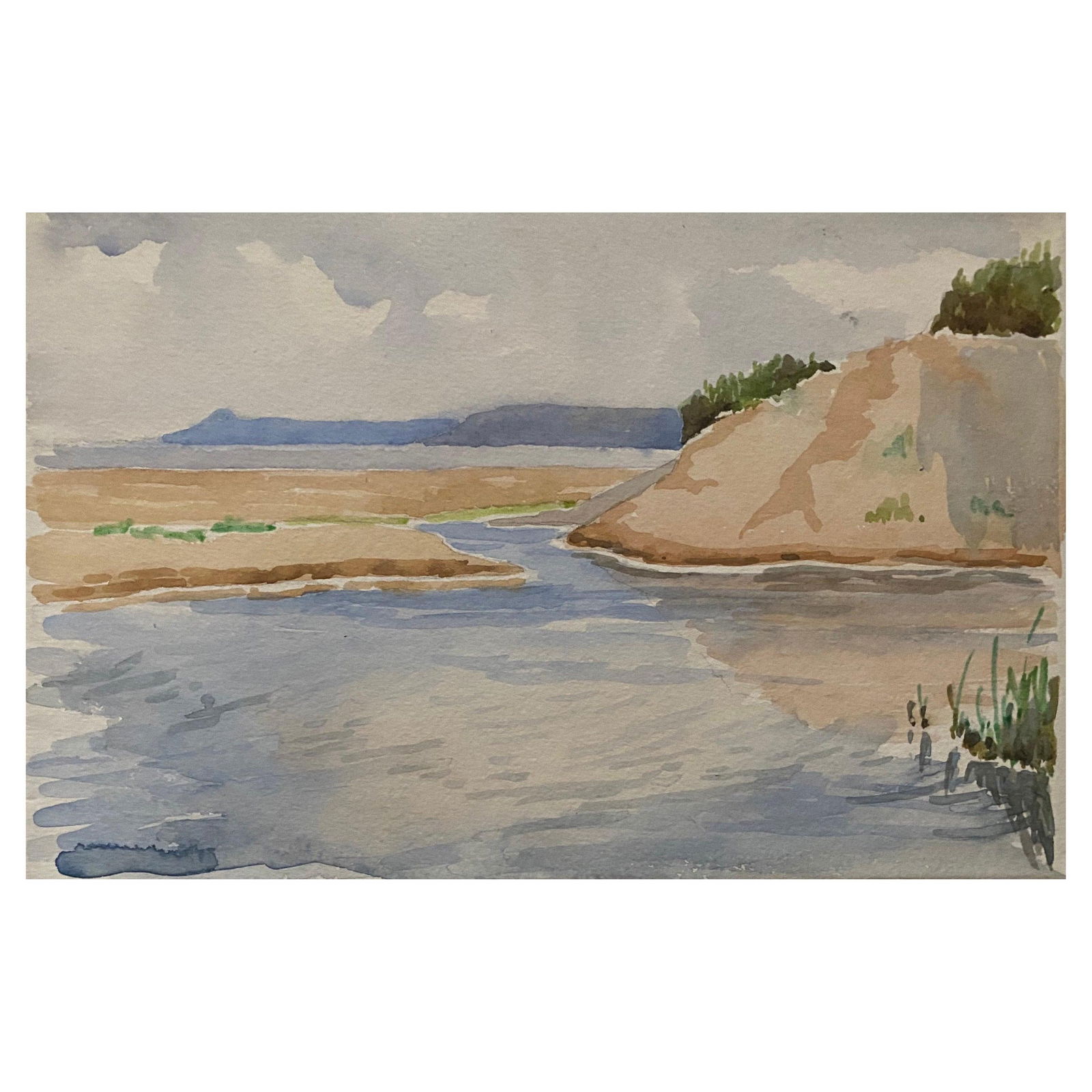 1900's English Impressionist Watercolor Painting Gentle Blue and Cream Seascape circa 1900s: Title: "1900's English Impressionist Watercolor Painting Gentle Blue and Cream Seascape circa 1900s" Description: Gentle sea side English School, early 1900's Original watercolor painting on artists