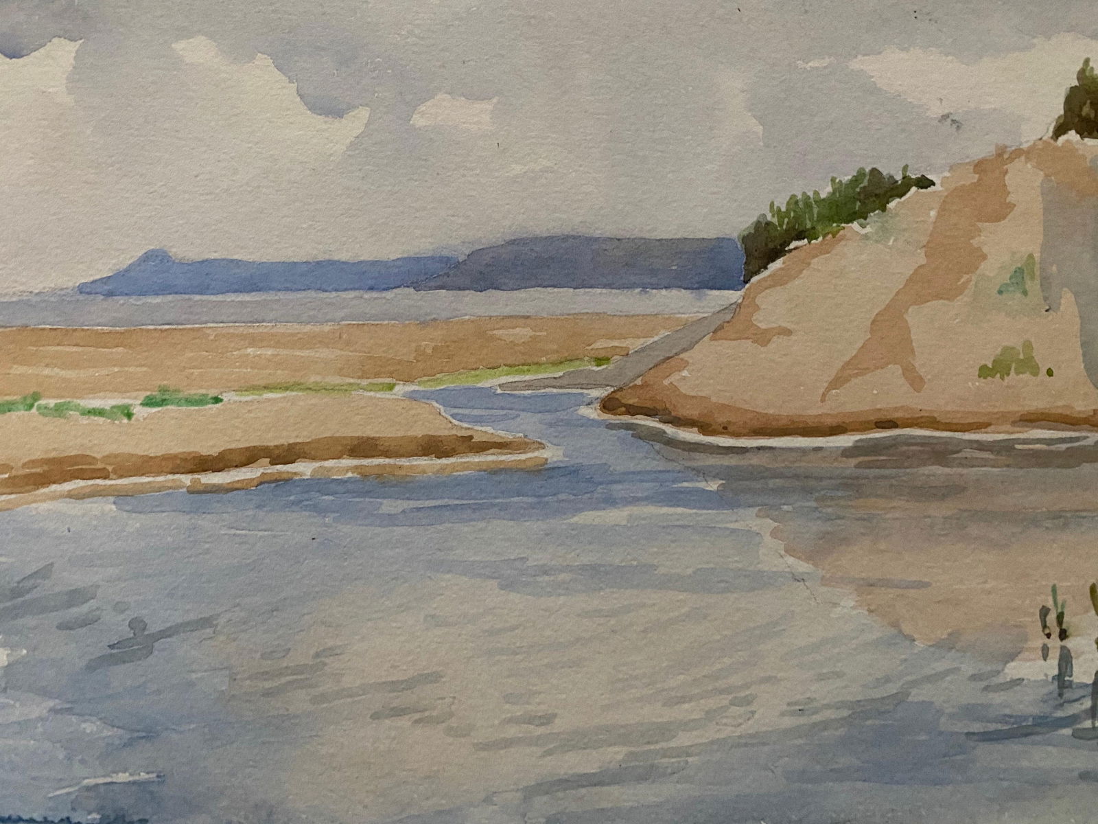 1900's English Impressionist Watercolor Painting Gentle Blue and Cream Seascape circa 1900s - 4