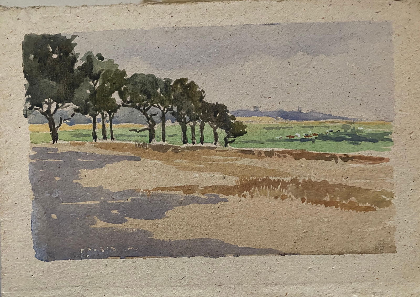 1900's English Impressionist Watercolor Painting Green View Field circa 1900s - 3