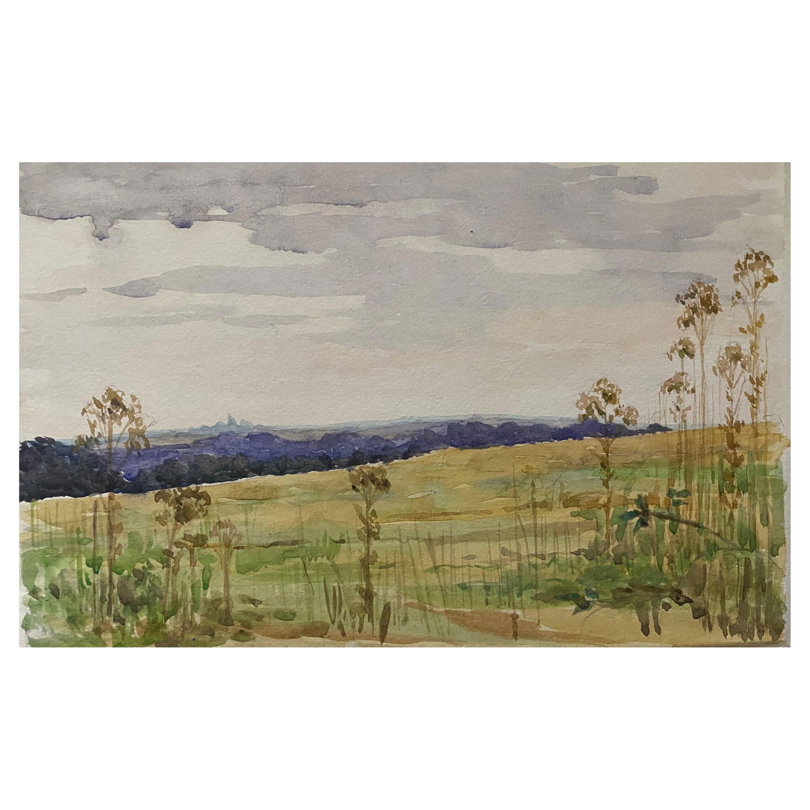 1900's English Impressionist Watercolor Painting Quiet Open Crop Fields circa 1900s - 2