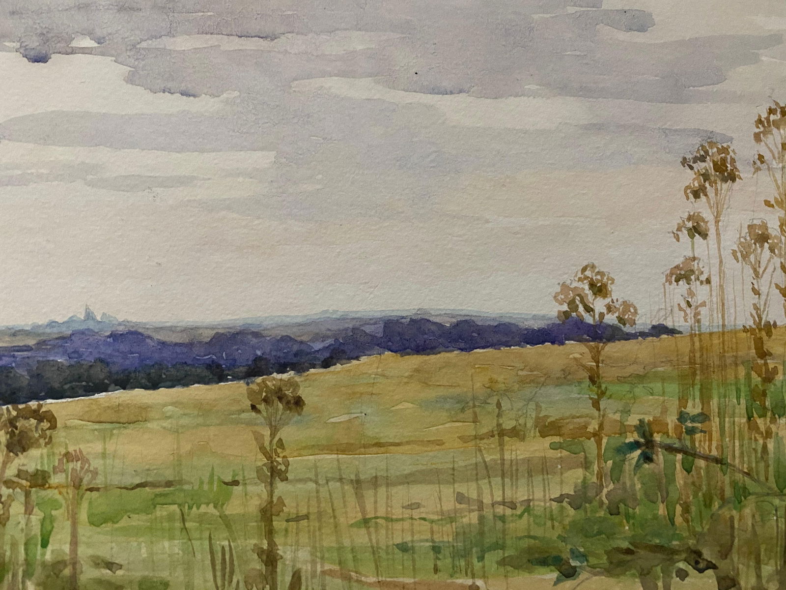 1900's English Impressionist Watercolor Painting Quiet Open Crop Fields circa 1900s - 4