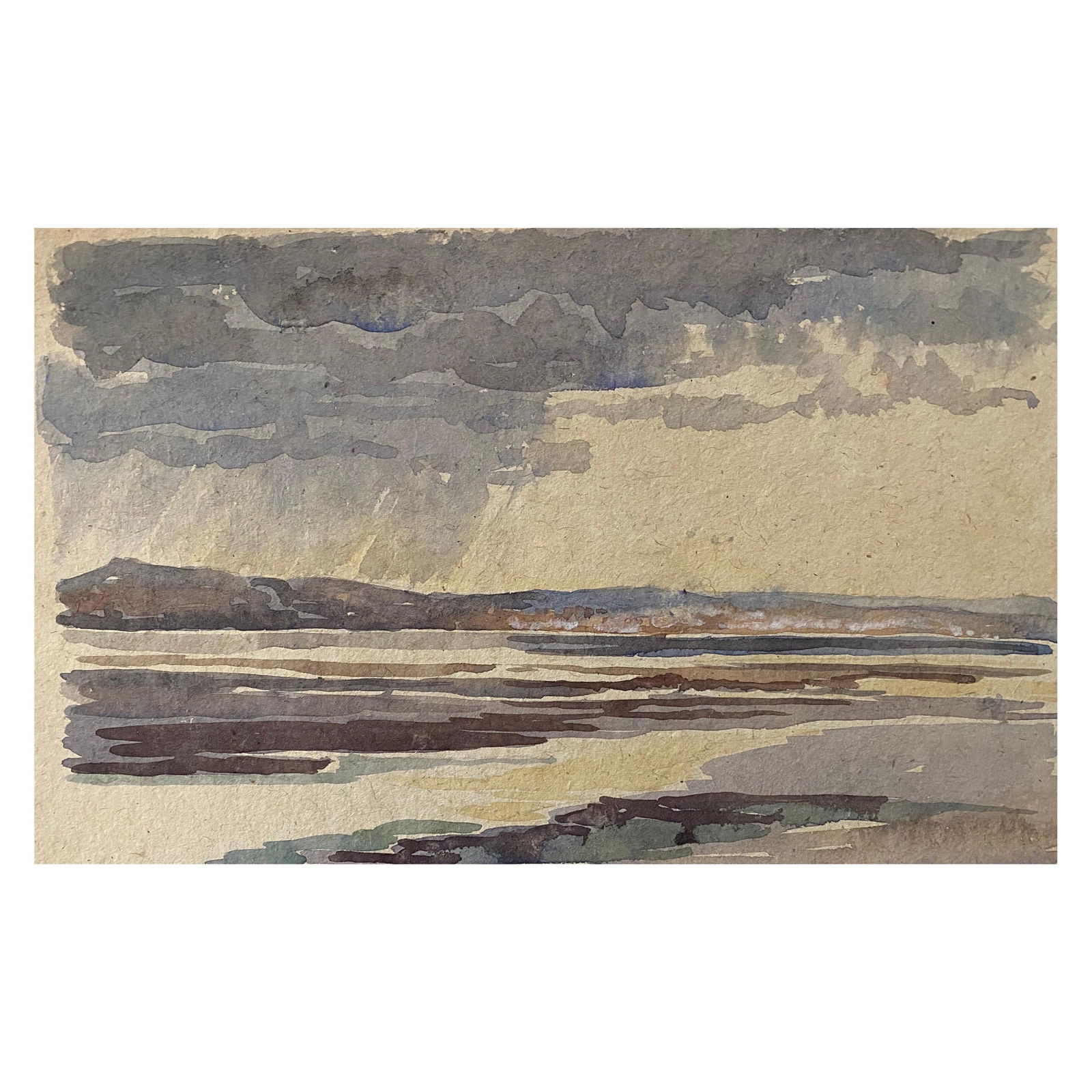 1900's English Impressionist Watercolor Painting Storm At The Beach circa 1900s - 2