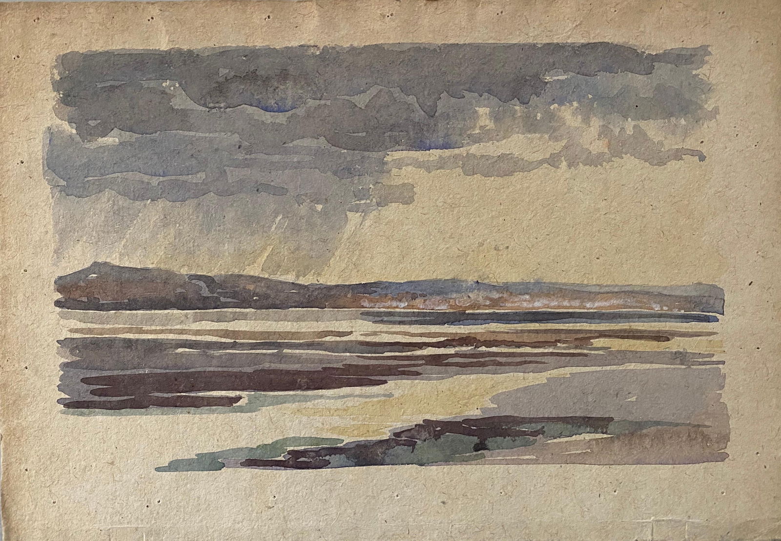 1900's English Impressionist Watercolor Painting Storm At The Beach circa 1900s - 3