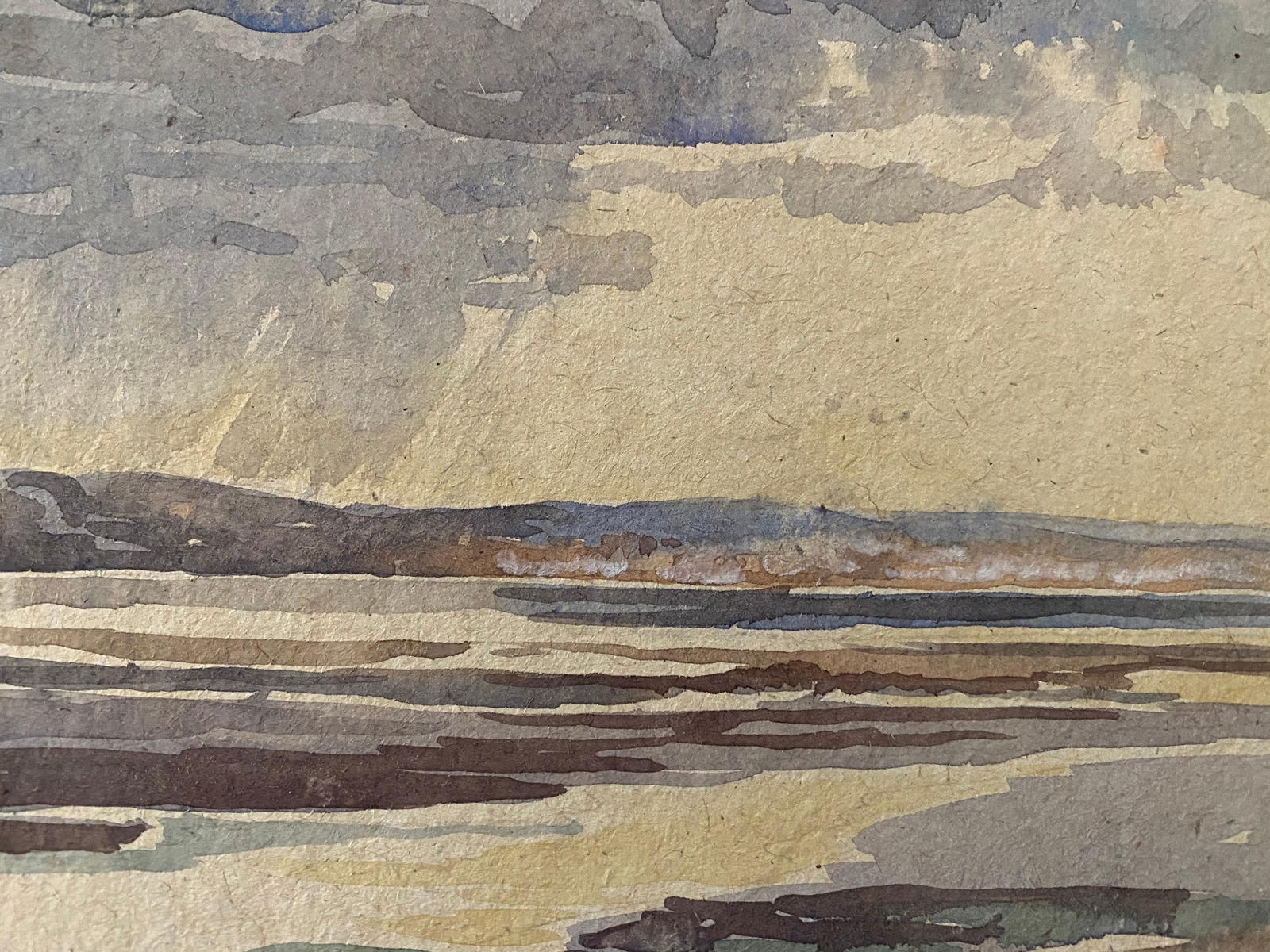 1900's English Impressionist Watercolor Painting Storm At The Beach circa 1900s - 4