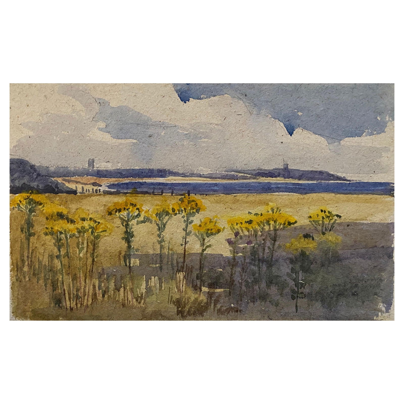 1900's English Impressionist Watercolor Painting Stunning Sunflowers Beach circa 1900s (1 of 6)