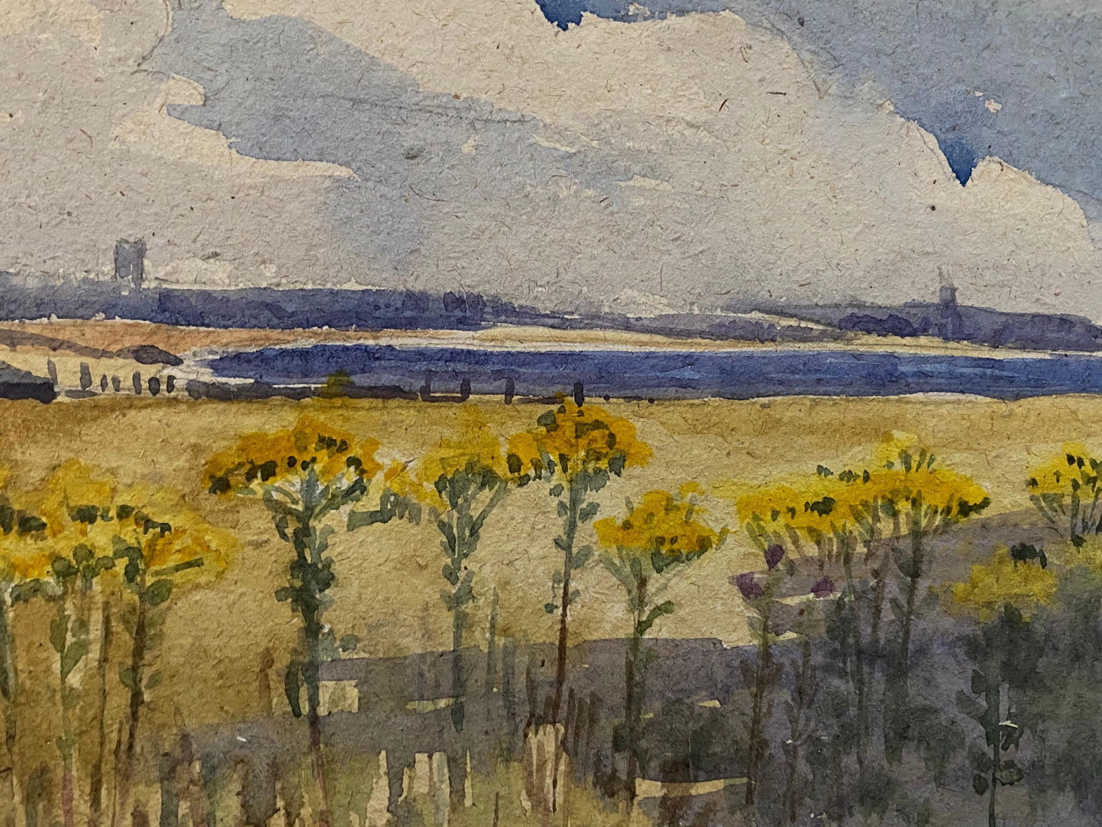 1900's English Impressionist Watercolor Painting Stunning Sunflowers Beach circa 1900s - 4