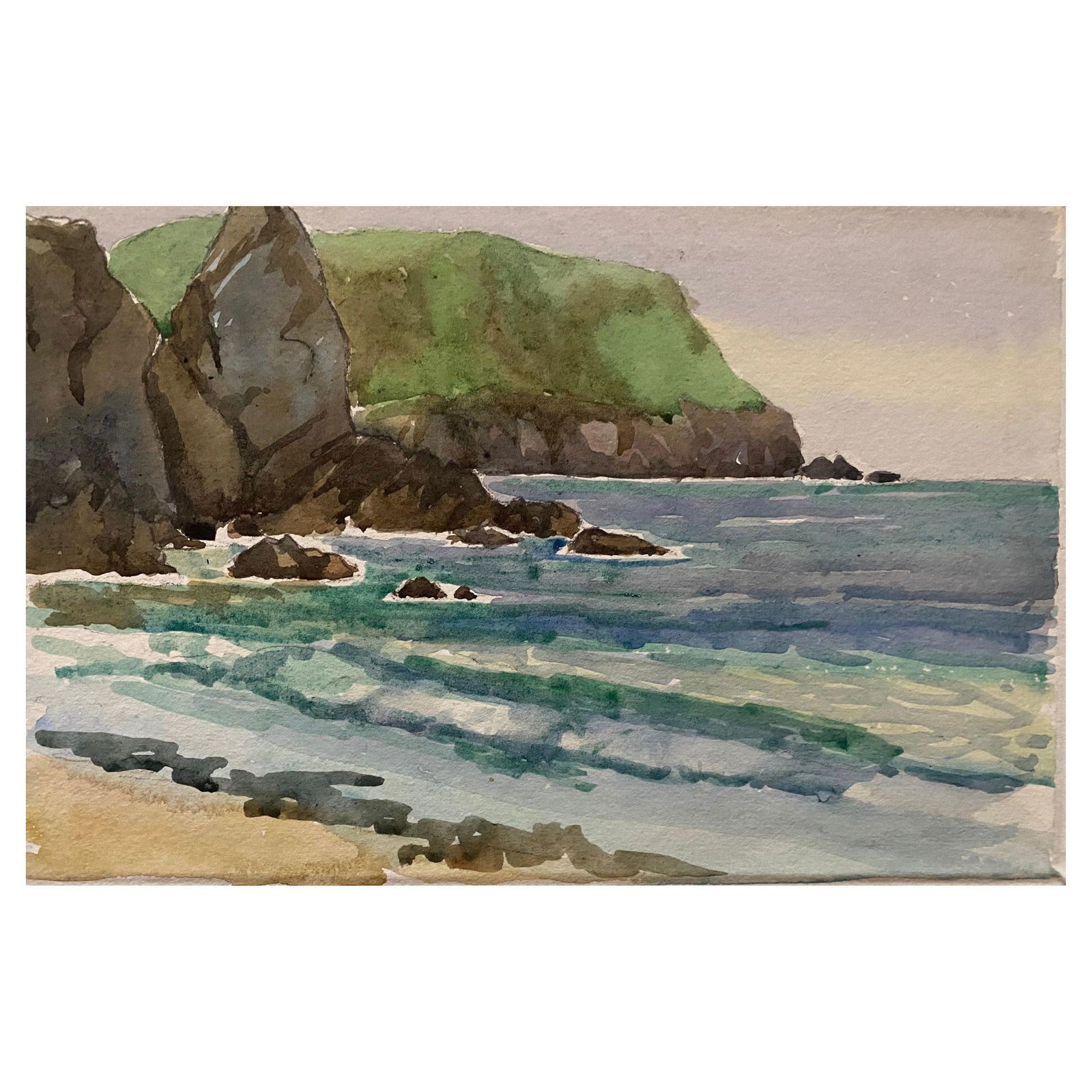1900's English Impressionist Watercolor Painting Vibrant Sea Shore circa 1900s (1 of 6)
