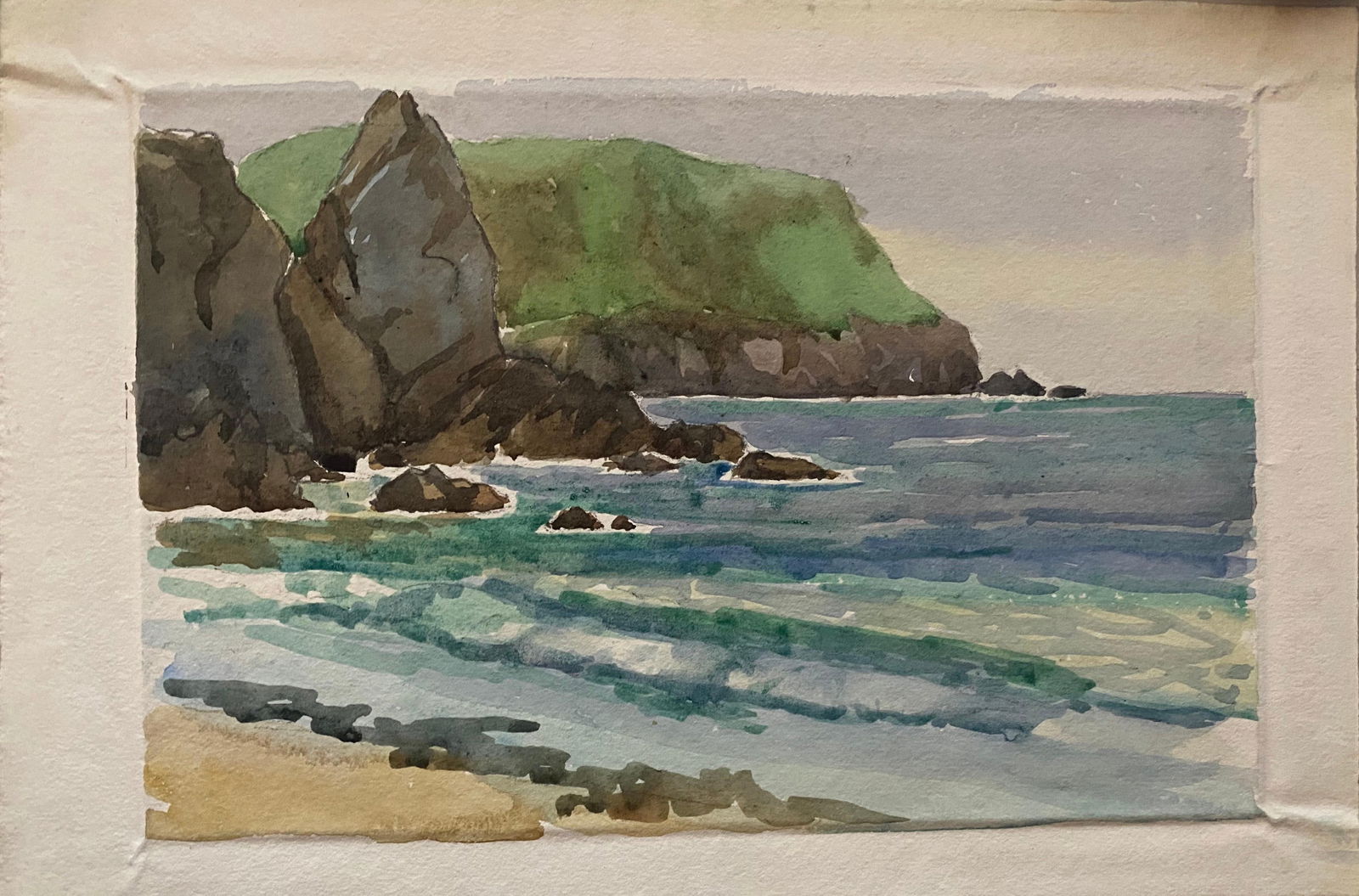 1900's English Impressionist Watercolor Painting Vibrant Sea Shore circa 1900s - 4