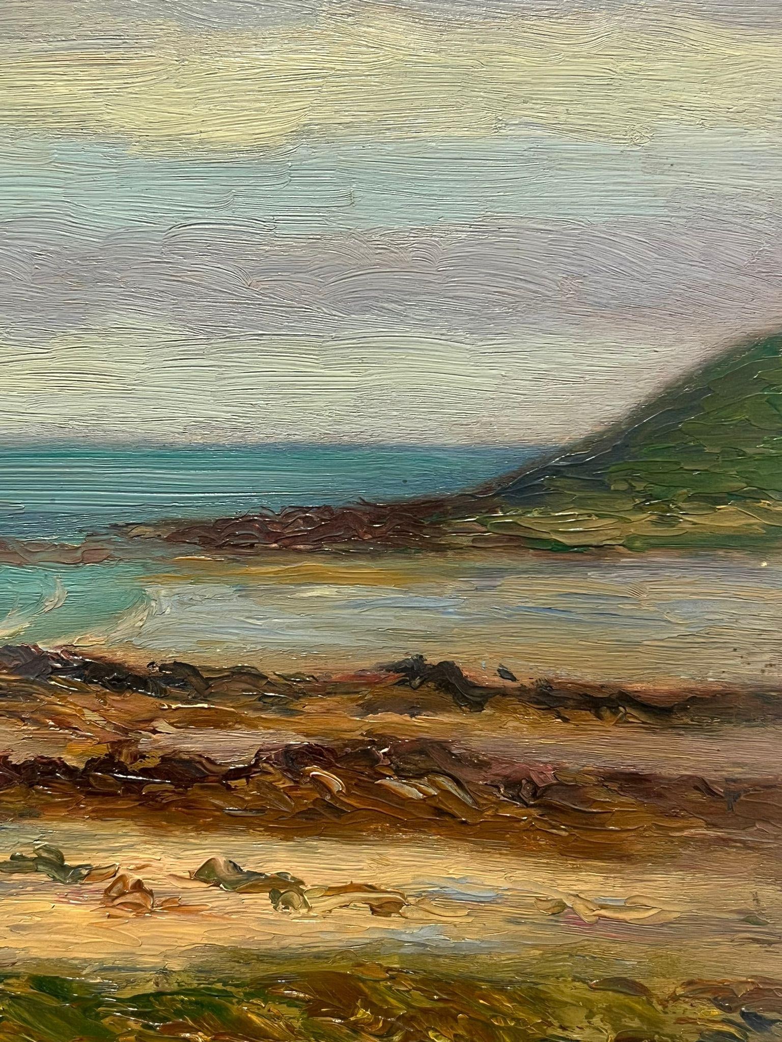 1900's French Impressionist Oil Painting Blue Coastline Rocky Shores 20th Century - 7