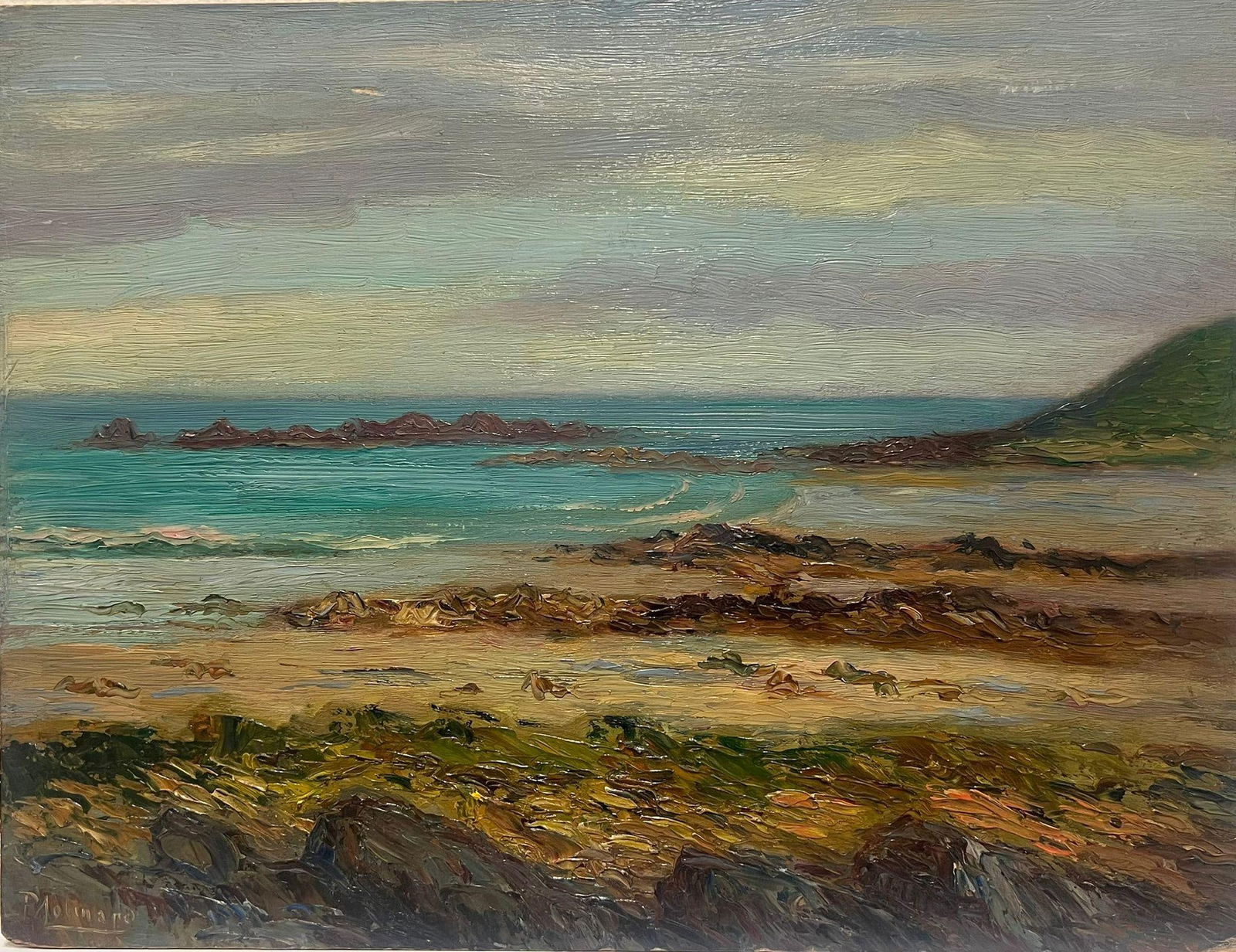 1900's French Impressionist Oil Painting Blue Coastline Rocky Shores 20th Century (1 of 13)