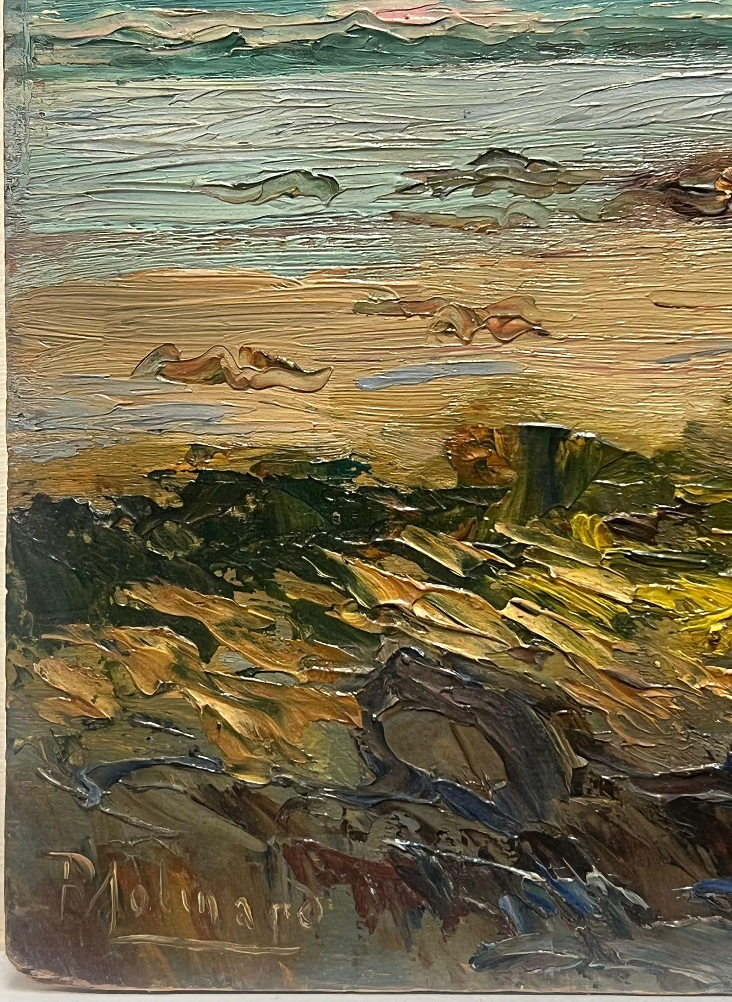 1900's French Impressionist Oil Painting Blue Coastline Rocky Shores 20th Century - 13