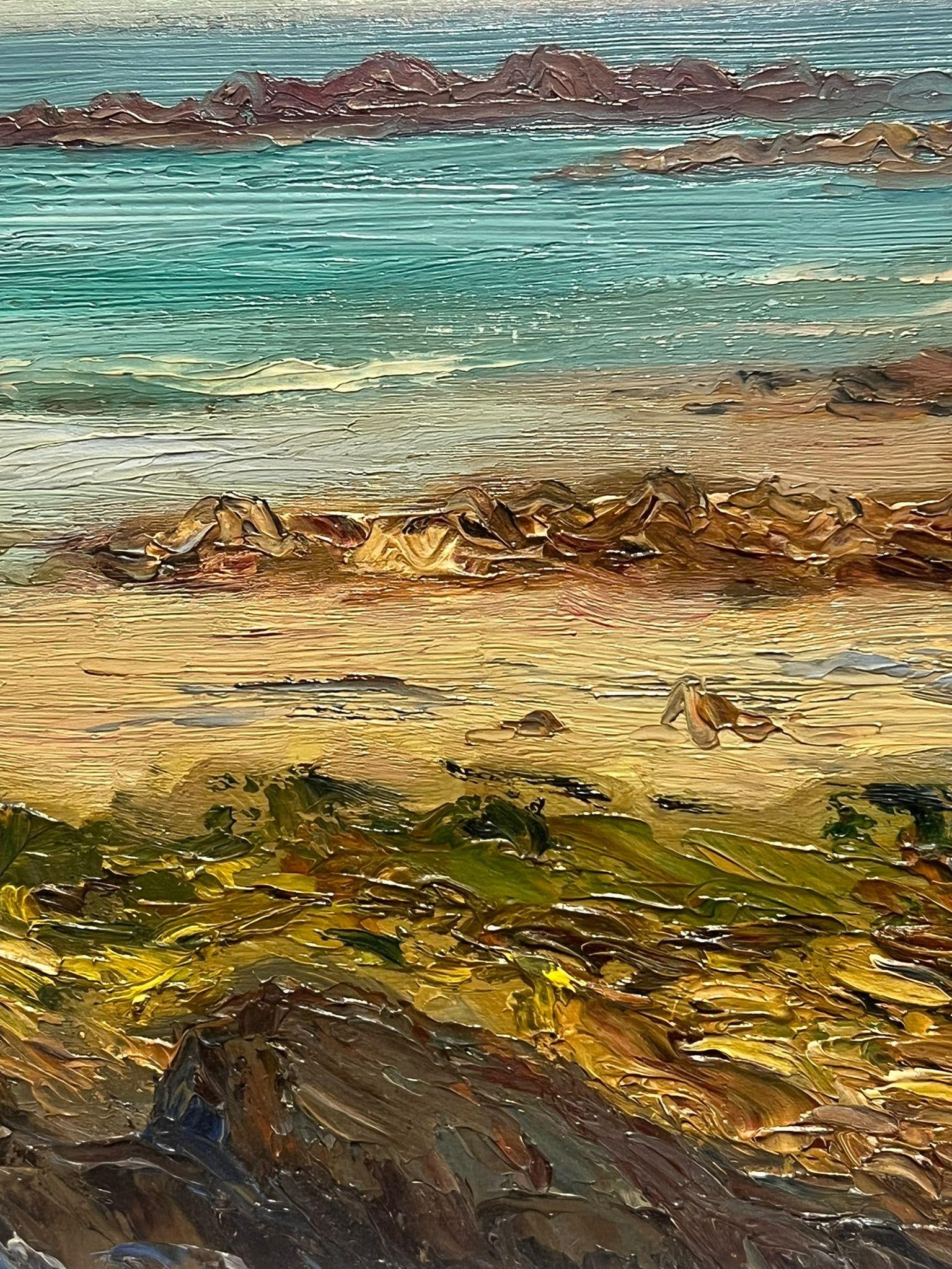 1900's French Impressionist Oil Painting Blue Coastline Rocky Shores 20th Century - 5