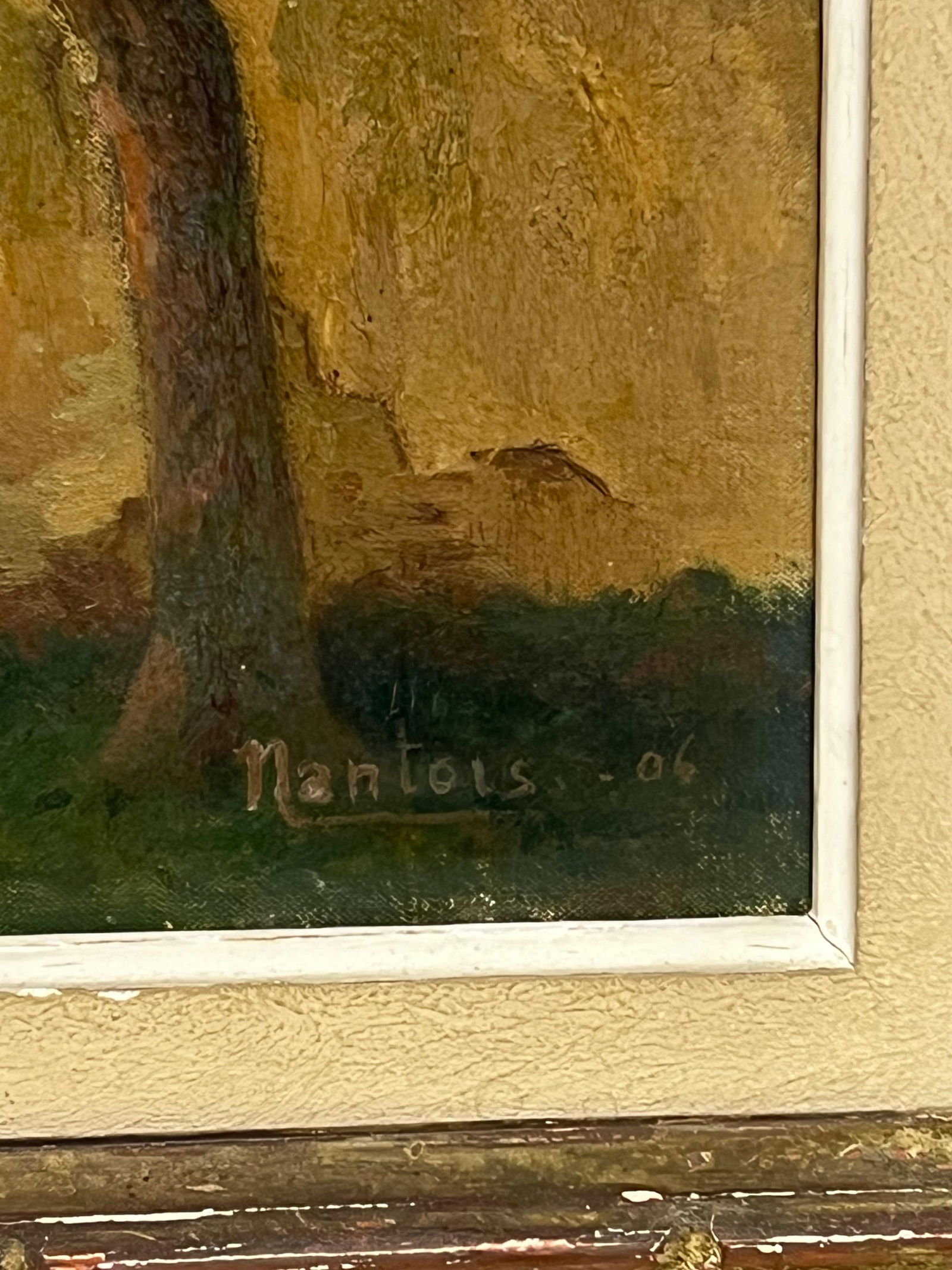 1900's French Impressionist Signed Oil Sunlit Village Houses in Lane 1906 - 8