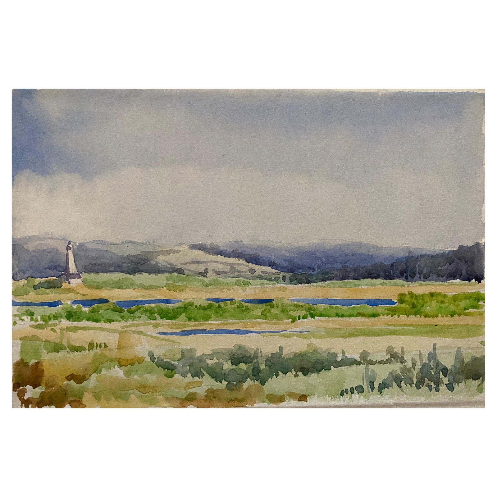 1900's, English Impressionist Watercolor Painting Extravagant Green and Blue circa 1900s - 2