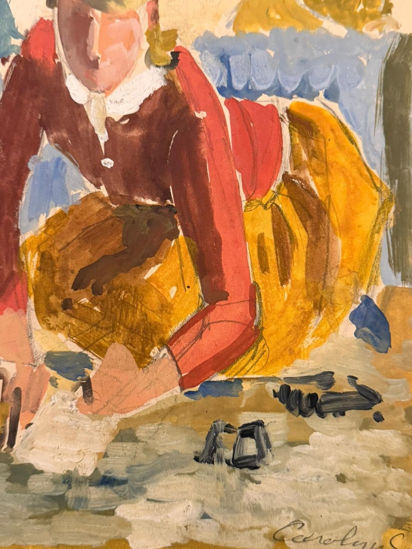 1920's British Impressionist Watercolor Painting Young Girl Gardening Vegetables 1953 - 10