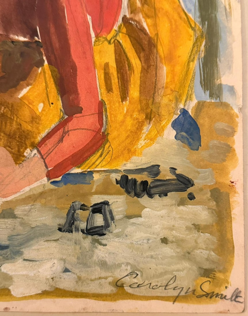 1920's British Impressionist Watercolor Painting Young Girl Gardening Vegetables 1953 - 9