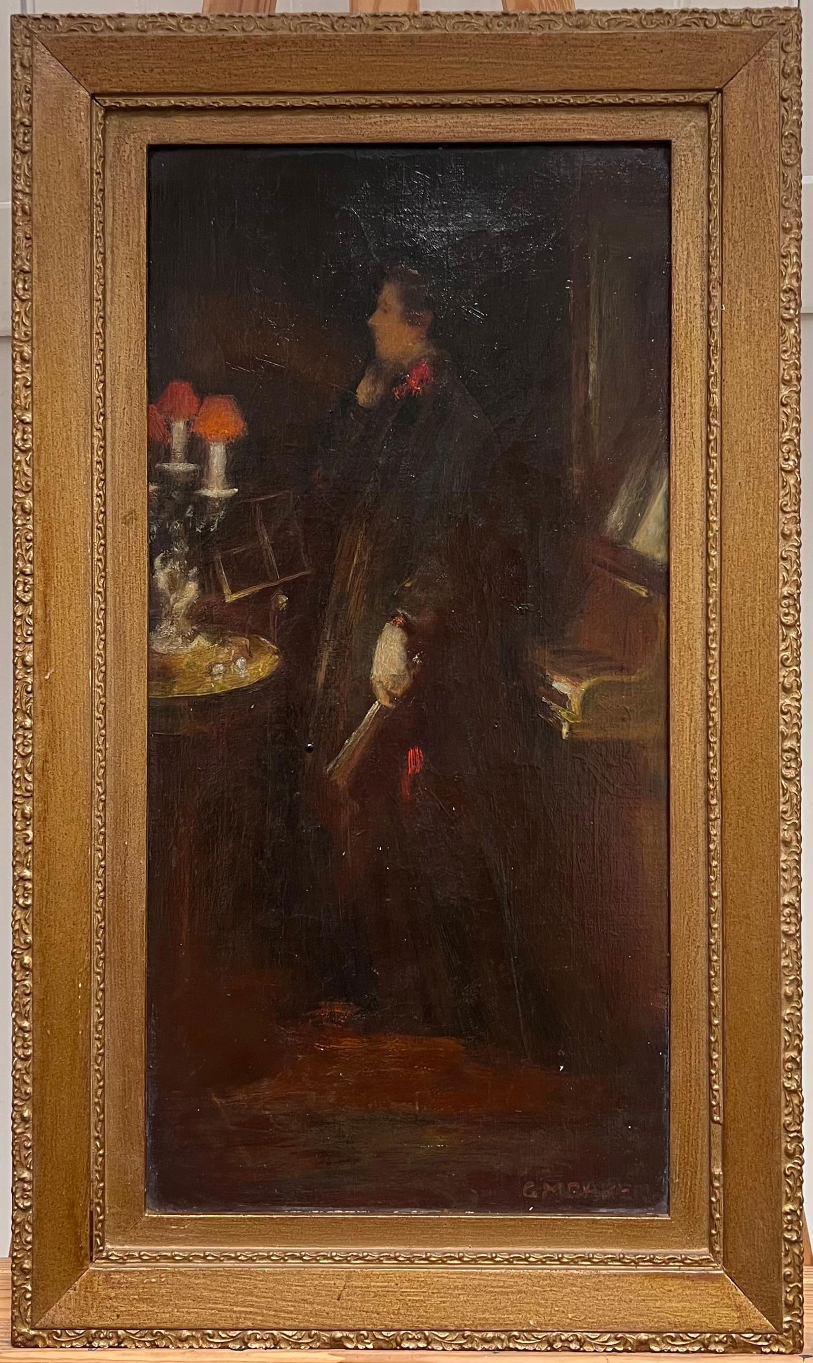 1920's British Signed Oil Painting Portrait Lady by Piano Interior Light Scene 1920's - 11