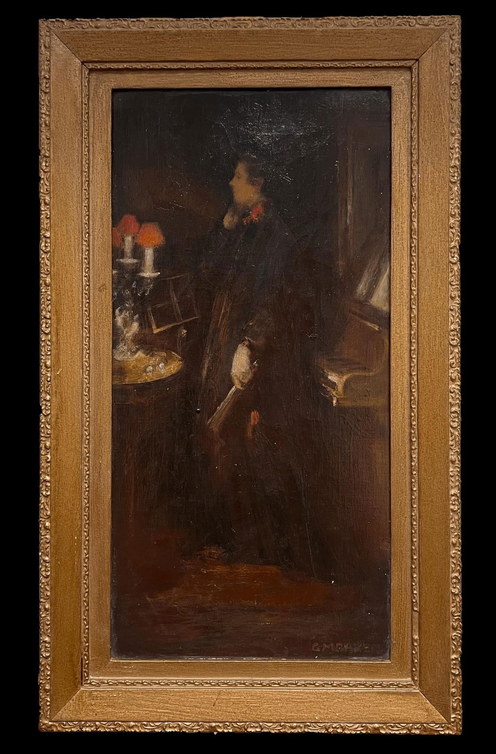 1920's British Signed Oil Painting Portrait Lady by Piano Interior Light Scene 1920's (1 of 13)