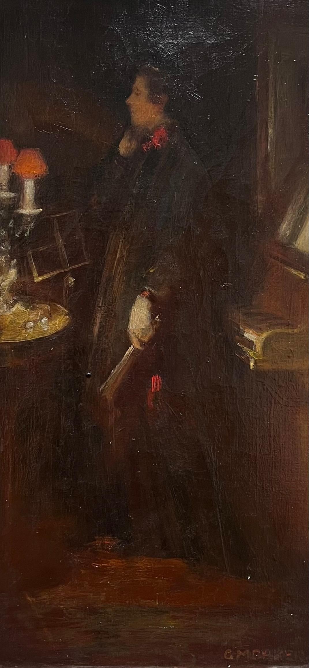 1920's British Signed Oil Painting Portrait Lady by Piano Interior Light Scene 1920's - 13