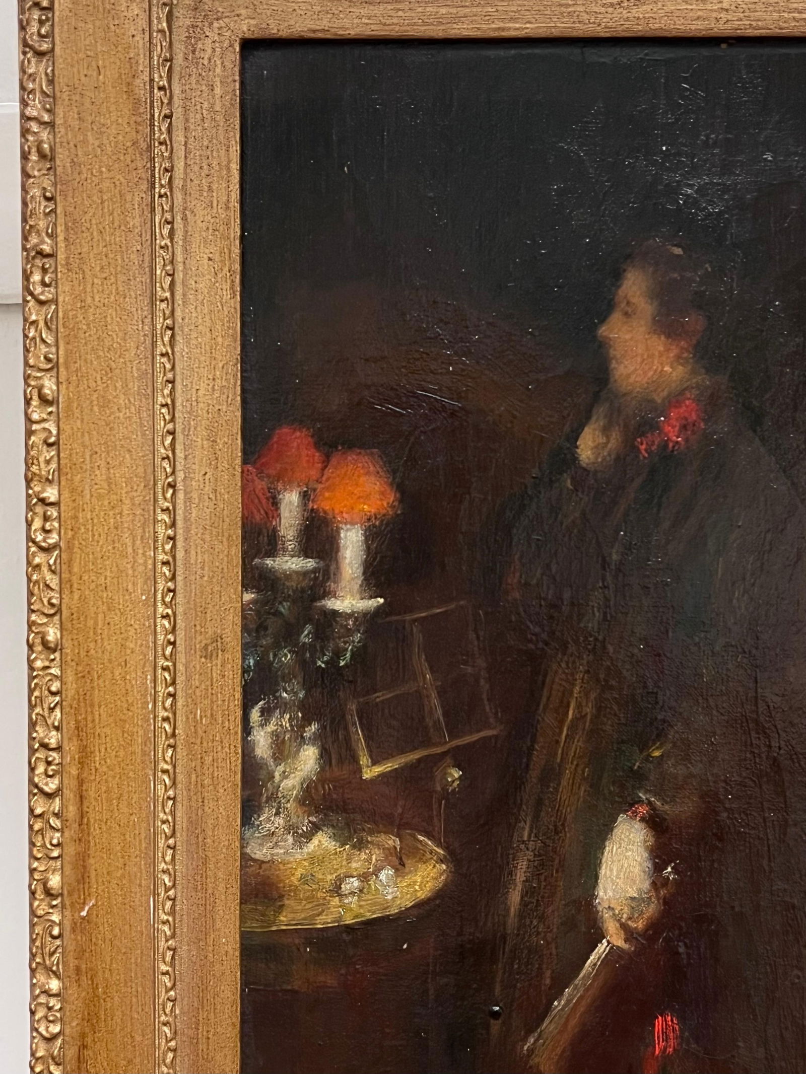 1920's British Signed Oil Painting Portrait Lady by Piano Interior Light Scene 1920's - 5