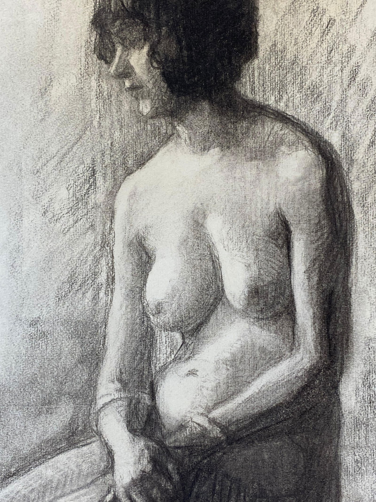 1920's French Charcoal Sketch of Seated Figure Lady the Artists Model 1920s - 6