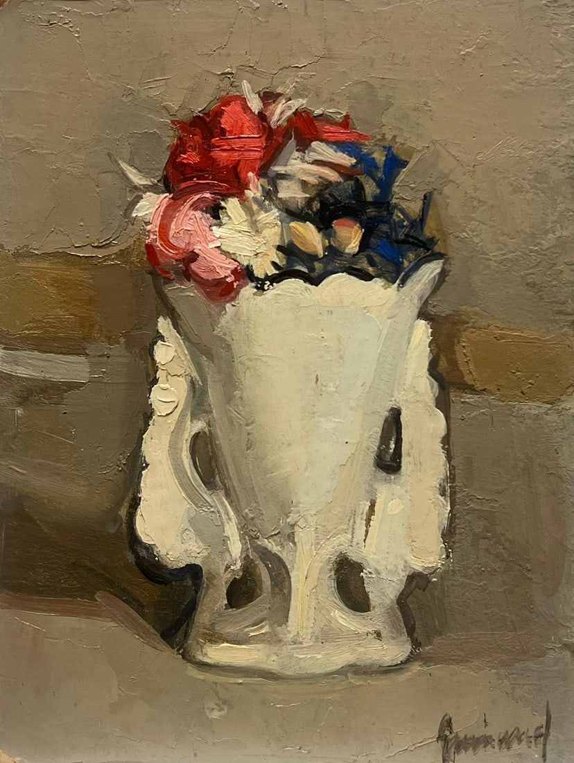 1920's French Vintage Still Life of Flowers Ornate Vase French Oil Painting 1925 (1 of 7)