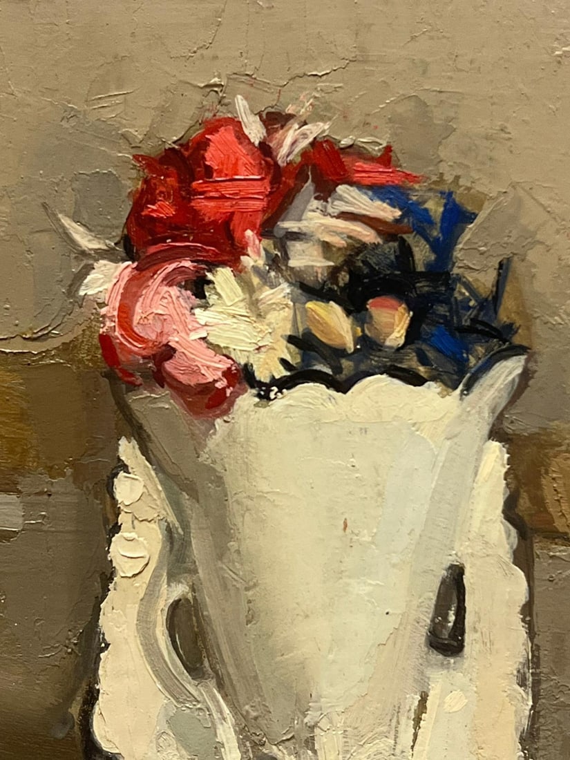 1920's French Vintage Still Life of Flowers Ornate Vase French Oil Painting 1925 - 6