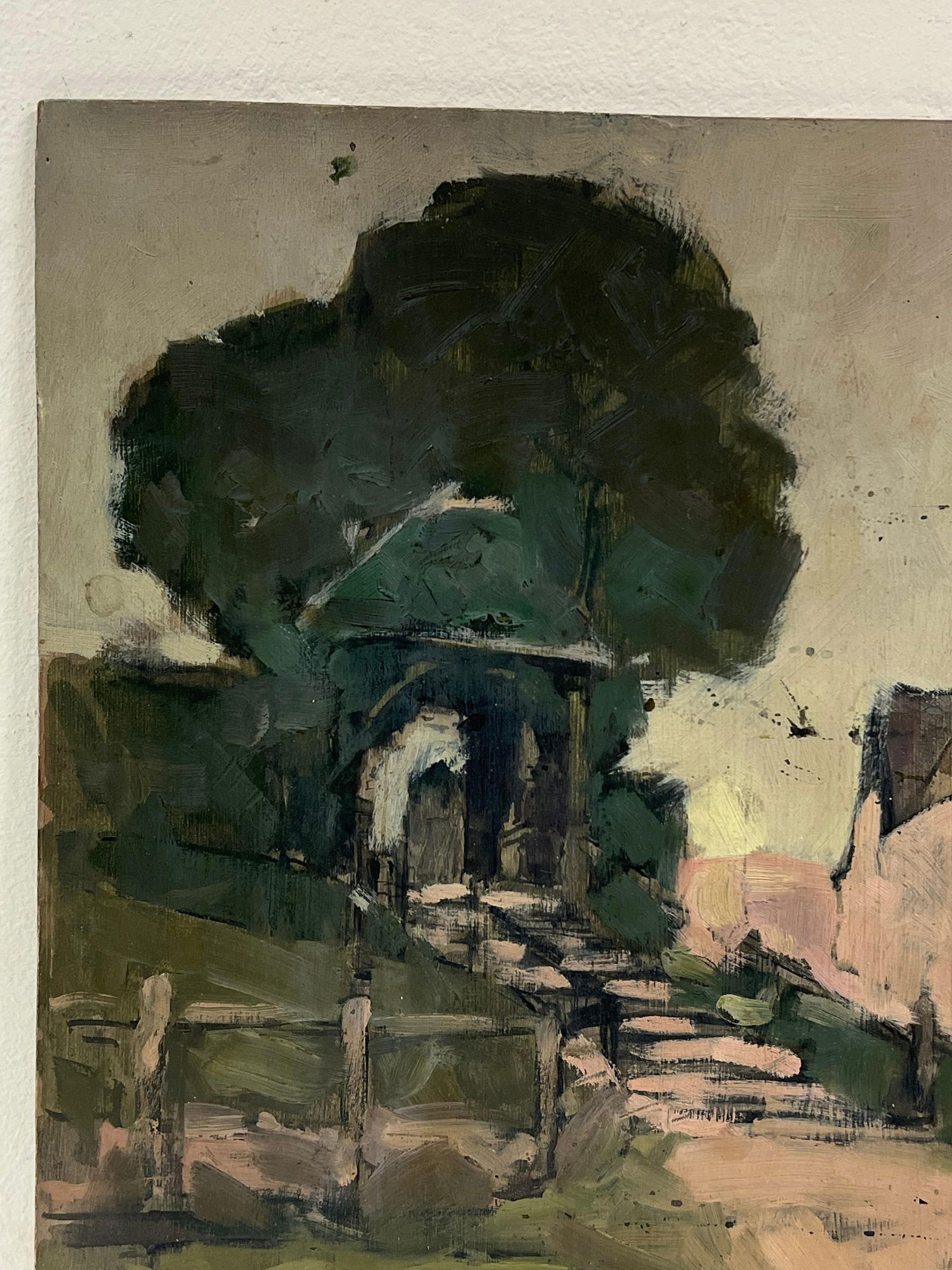 1920's Scottish Impressionist Oil Painting Pink Step Pathway Rustic Archway 1925 - 7