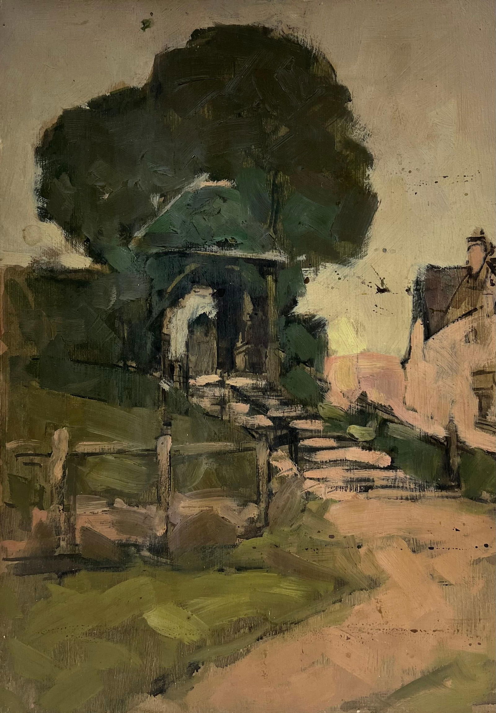 1920's Scottish Impressionist Oil Painting Pink Step Pathway Rustic Archway 1925 - 10