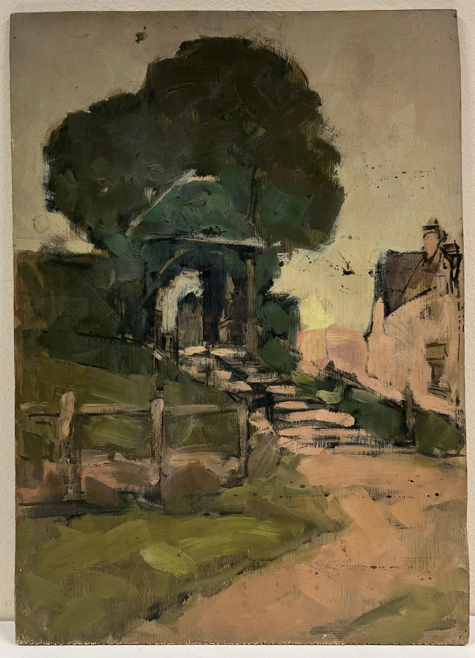 1920's Scottish Impressionist Oil Painting Pink Step Pathway Rustic Archway 1925 - 4