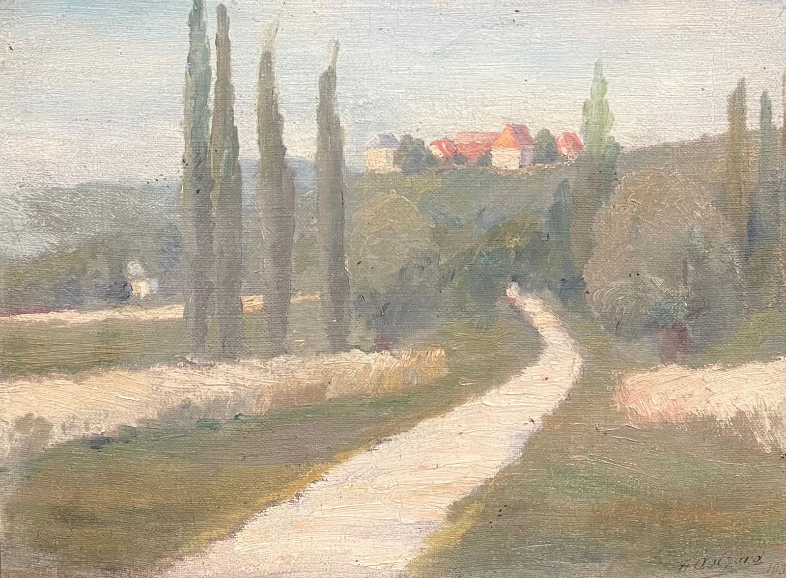 1930's Atmospheric French Provencal Countryside Landscape Cypress Trees in Lane 1930's - 8