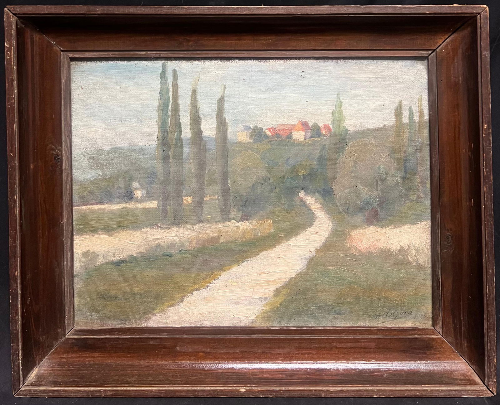1930's Atmospheric French Provencal Countryside Landscape Cypress Trees in Lane 1930's - 11