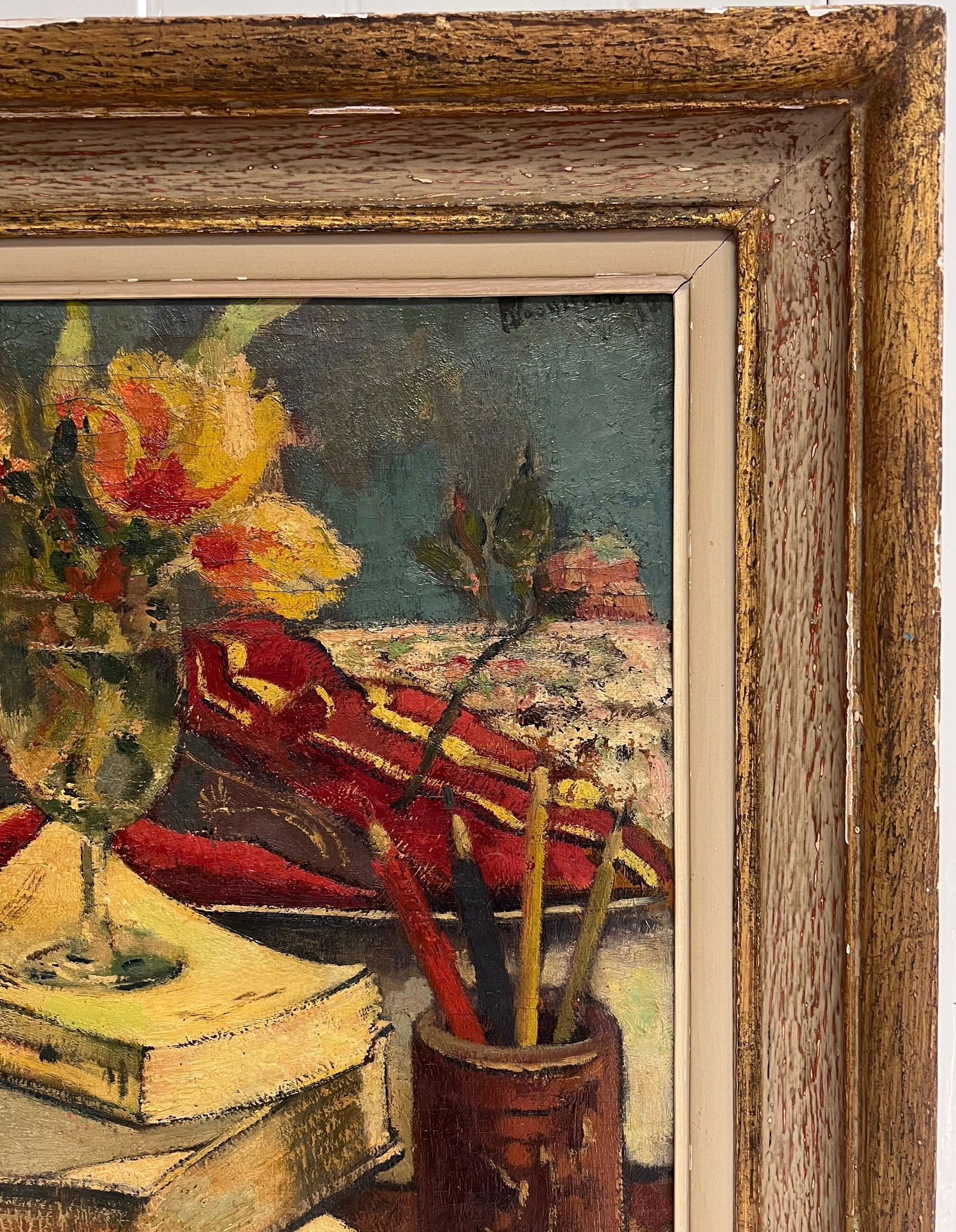 1930's English Impressionist Signed Oil Painting Still Life Thick Impasto Paint 1930's - 8