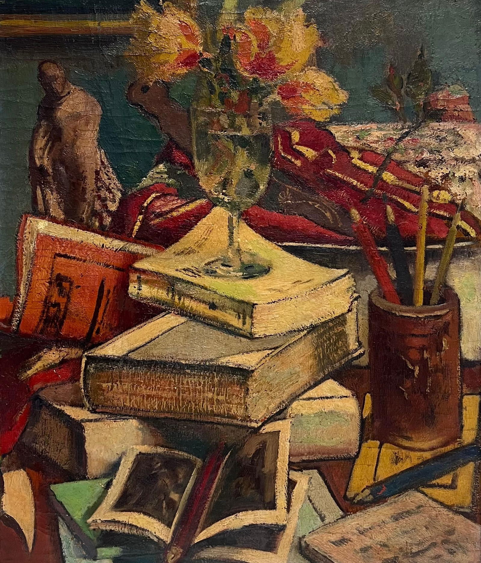 1930's English Impressionist Signed Oil Painting Still Life Thick Impasto Paint 1930's - 13