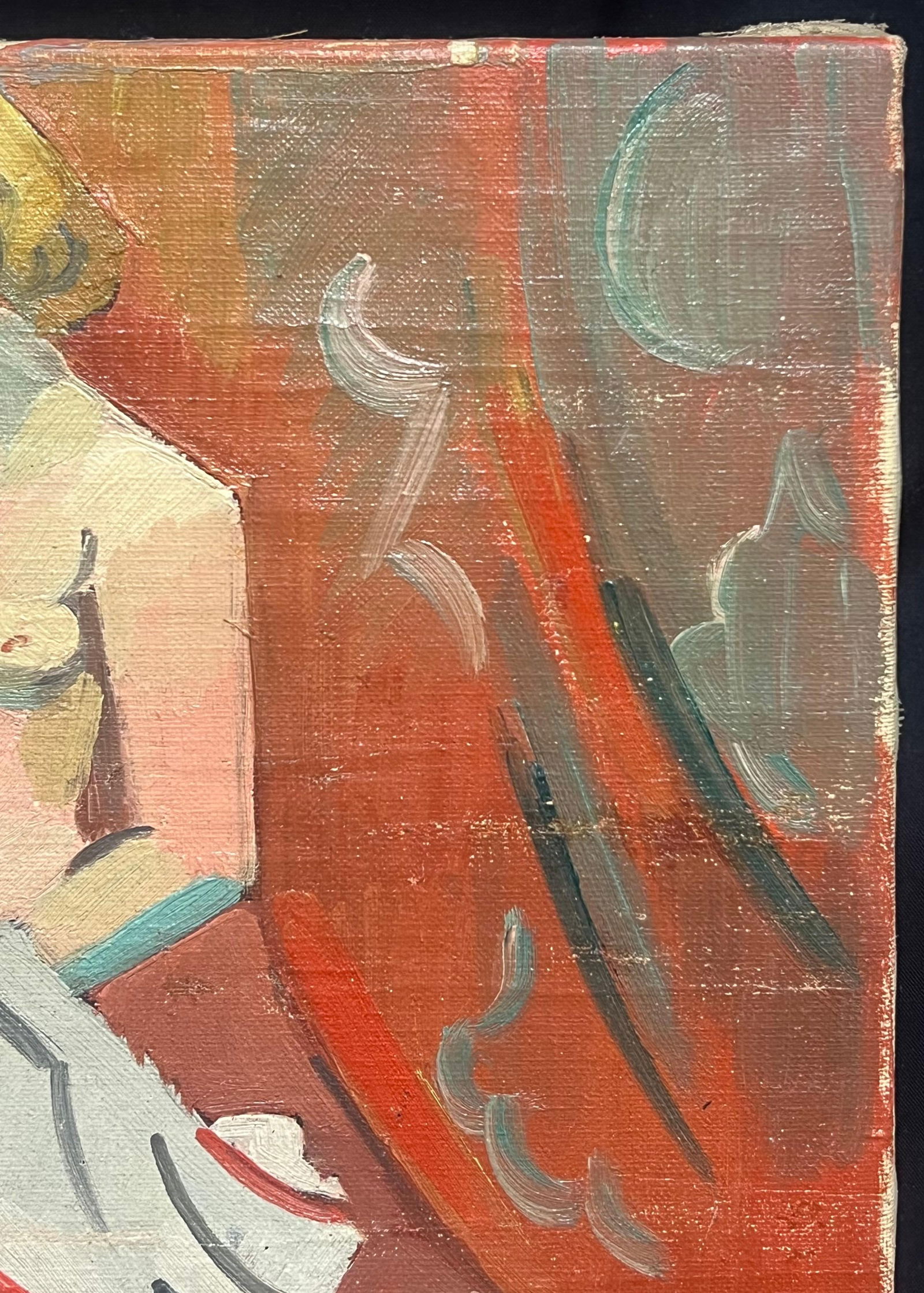 1930's French Cubist Figure Signed Oil Lady Vibrant Geometric Composition 1930's - 5